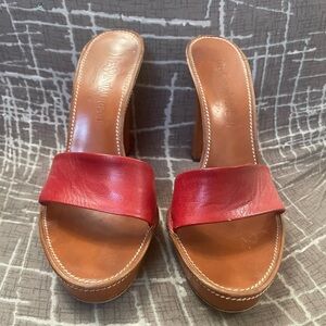 Yves Saint Laurent Red and Tan Leather Mules